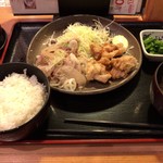 テング酒場 - 日替り590円 鶏天と豚肉の塩ダレ炒め定食