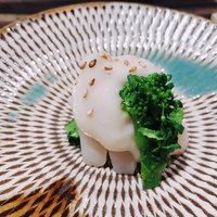 鮨 巳之七 - ○菜の花とたいらぎ＆赤貝肝を繁桝酒粕和え様