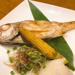 Gin aji - のどぐろ。付け合せのヤングコーンもちょい炙りで美味！