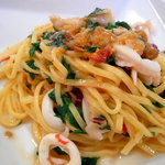 フランチェスカ - タリオリーニ 赤イカとドライトマトのウニソース＠francesca◎2008/9