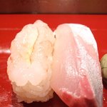 寿司栄 - 甘えびとふくらぎ