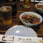 Izakaya Kaginohana - 2011.06.05お通し＆瓶ビール、生ビール（小）