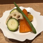 焼肉すどう - 焼野菜（茄子・蓮根・ズッキーニ・椎茸・ミニトマト・パプリカ・さやいんげん）