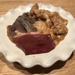 焼肉すどう - ホルモンタレ（ハツ・ヤン・センマイ・シマ腸・ギヤラ）