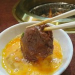 肉料理 大森 - 焼きすき  (神戸牛A5ロース)  溶き卵にくぐらせてw