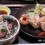 Yumean - 野菜とチキン竜田のさっぱり仕立て（５８０円）と小ねぎとろ丼（３８０円）