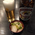 市松 - 瓶ビールに漬け物。