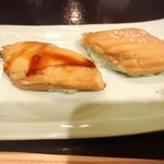 鮨 波やし - カワハギと肝ソース、アナゴ(ツメと塩)