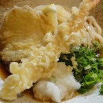 釜出しうどん　こと平 - 海老天ぶっかけうどん　※うどんは大盛り（隠れてますけど）