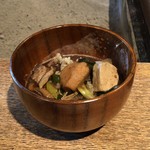 柳家 - むかごご飯に猪鍋をかけて♪