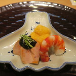 青華こばやし - 30年2月　玉子フライ、鮟肝と生海苔、海老