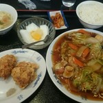 台湾料理天龍 - お昼の定食でバリソバ、杏仁豆腐を選択(税込980円)