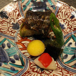 魯忍 - （魚炭焼き）　　鰆の柚庵バター焼き、天狗茄子炭焼き、伏見唐辛子