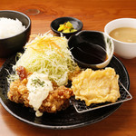 Karaage Shokudou Goichi - チキンカツの甘酢タルタル＋鶏天/「はーふ&はーふ定食」
