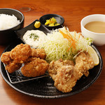 Karaage Shokudou Goichi - 塩唐揚げ＋鶏モモカツ/「はーふ&はーふ定食」