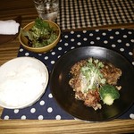 mori cafe - 鶏もものからあげネギソース、ごはん、サラダ