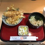 福天丼 - 福天丼　半うどんセット お漬物付き　853円