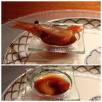 星期菜 白金 - ◆ボタン海老老酒漬け 老酒に漬けた海老はお酒の風味と海老の旨みが相まって美味しいこと。