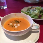 レストラン ポプラ - チーズハンバーグセット：人参のポタージュ＆サラダ