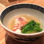 エビ・平目・菜の花の餡掛け