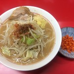 千里眼 -  ラーメン 麺160g ヤサイ少なめ・ニンニク・ショウガマシ・アブラちょっとのカラアゲ別皿で 730円