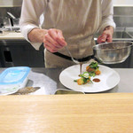 ラ・トラース - カウンター前の調理風景(2018.1月上旬)