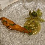 レストラン 桂姫 - 信州サーモンのコンフィ　蕗味噌と蕗のフリット