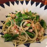 糸島産菜の花と海老のラグーのアーリオオーリオ