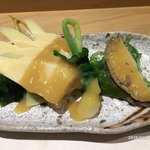 すし馨 - タケノコの酢味噌和えとアワビ