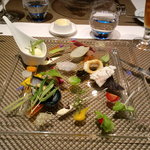 ル レストラン マロニエ - 冷前菜「日本各地の初夏の魚介達野菜達をそれぞれの調理法で仕上げたマロニエスタイルサラダ」