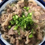 とらや - 肉うどん小のアップ
            肉がいっぱいでうどんが見えません