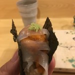 旬美にしかわ - イカと雲丹の手巻き寿司