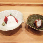 そばの実 一閑人 - まぐろのやまかけとたこの梅肉醤油