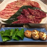 焼肉 おうじゅう - おうじゅうカルビ＋旨肉サガリ／ピーマン焼き＋しいたけ焼き