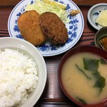 丸平食堂 - 「メンチコロッケ定食」600円也。