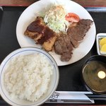 にんにく亭 - カットステーキ&ヒレカツセット¥936