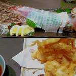 海峡レストラン ぶぜん - 大サイズのイカ造りで後料理はやっぱ天ぷら( ´艸｀)
      イカといったら刺身食べて天ぷらを食べる！