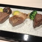 サミット - 飛騨牛ステーキ3種食べ比べ。左からヒレ、サーロイン、モモ