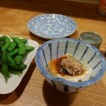 居酒屋 両國 - 2018.3.6さんろく感謝の日熱燗、冷奴、枝豆卵焼二人分