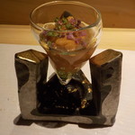 鮨　Shizuku - 雫コース18000円❸羅臼産海水バフン雲丹と ノレソレ醤油漬け・器がアバンギャルトでしょ！！