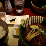 司や - ミニカレー蕎麦と卵かけご飯