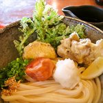 うどんのタヌキ - 梅うどん「あっぷ図」天ぷらが盛られてました♡