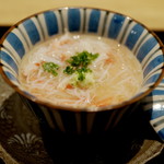 祇園 にし - 先付　くもこの茶碗蒸し　香住の蟹のあんかけ　わさびを添えて