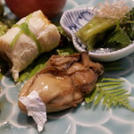 祇園 にし - 焼物　湯葉の東寺巻 蕗味噌添え　煮牡蠣