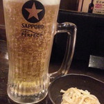 ごえもん - 生ビールは黒ラベル460円とお通し300円