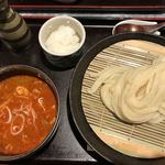 手打ちうどん 讃岐つけ麺 - 今はメニューにないこちらもどうぞーって店主さん！ぜひ頂きますと注文の豚とネギのつけ麺！