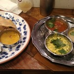 ビートイート - 2018年3月訪問時、ケララチキン、カキのカレー、豆腐とインゲンのカレー、イノシシのココナッツカレー