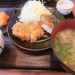 ごはん処 かつ庵 - ロース+ヒレかつ定食(790円+豚汁変更80円)