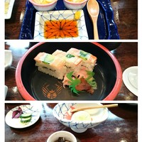 かに道楽 横浜店 - 扇の舞　かにシュウマイ・かにバッテラ・デザート
