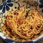 ガクオン食堂 - 唐辛子油そばを、よーくかき混ぜました(2018.03.12)